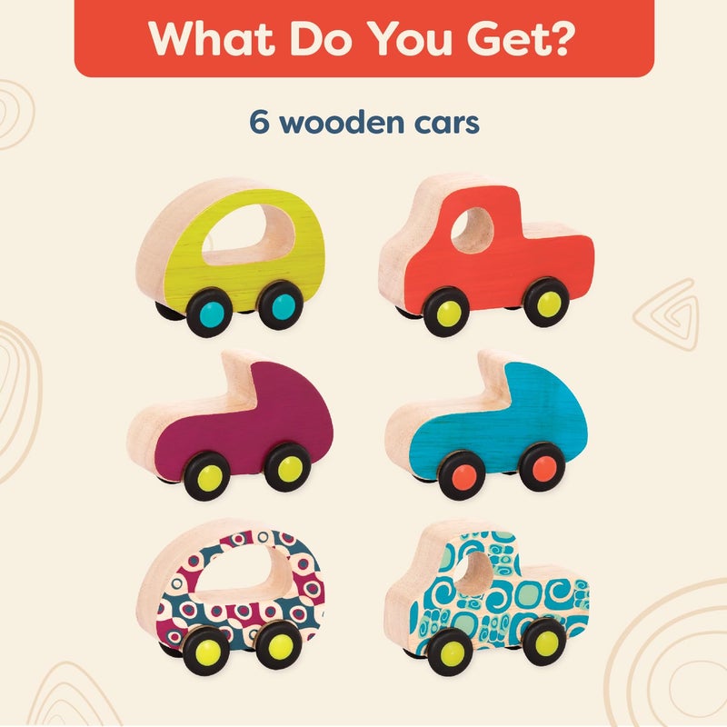 B. toys â€“ Wooden Toy Cars Set with 6 Colorful Vehicles for Kids & Toddlers â€“ Durable Trucks â€“ Easy â€“ Grip Kids Toys for Ages 1+ - Image 4